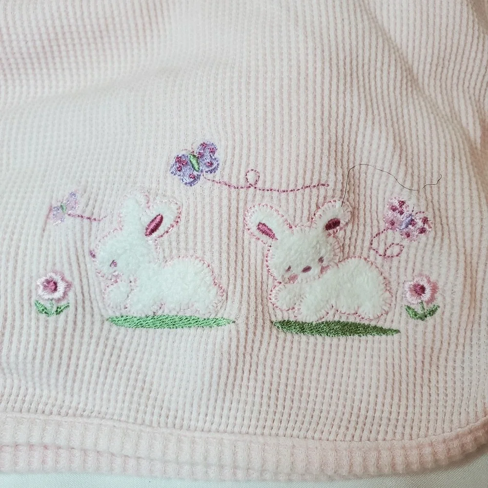 Thermal Waffle Weave Pink Baby Blanket Bunny Butterfly‎ VinTage